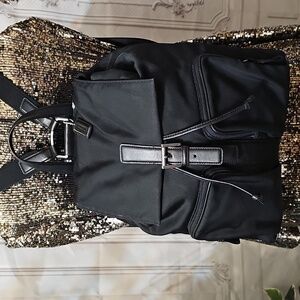 Coach NWOT 7432 Black Nylon/ Leather Trim Backpack with Buckle Detail